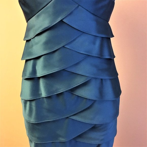 LONDON TIMES Aegean Blue Tiered BodyCon Dress  4 - Picture 4 of 10